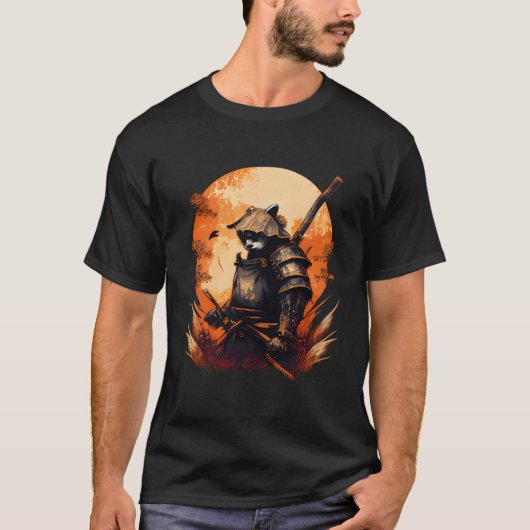 アニメパンダかわいい日本のスタイル侍 Tシャツ (正面)