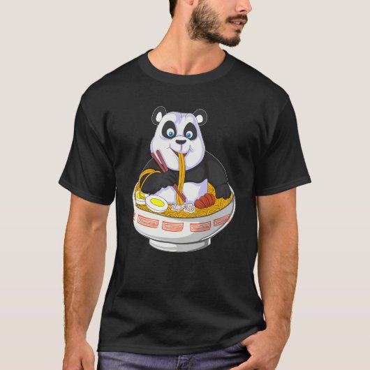 アニメパンダ食べラーメン Tシャツ (正面)