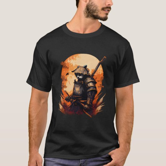 アニメパンダ かわいい日本風サムライ Tシャツ (正面)