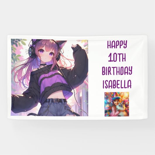 アニメパーソナライズされたをテーマにした少女の誕生日 横断幕 (横)