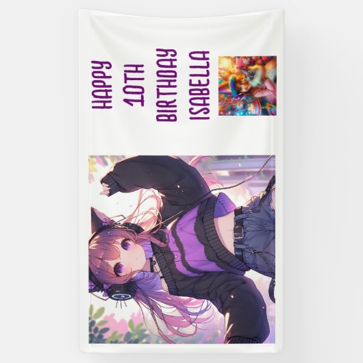 アニメパーソナライズされたをテーマにした少女の誕生日 横断幕 (縦)