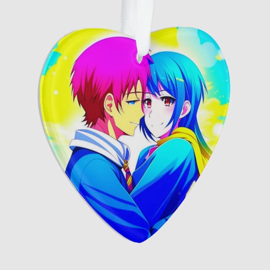 アニメパーソナライズされたカップルがクリスマスを抱き締める オーナメント