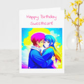 アニメパーソナライズされたカップルのロマンチック誕生日 カード (黄色い花)