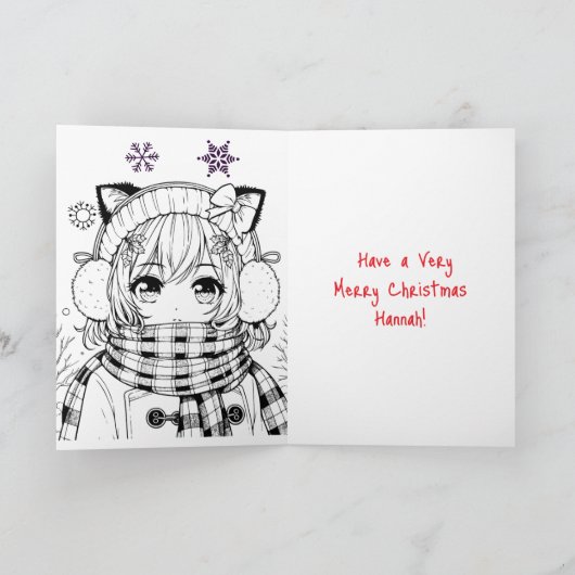 アニメパーソナライズされたガールカラーリングページクリスマス カード (内部)