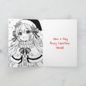 アニメパーソナライズされたガールカラーリングページクリスマス カード (内部)