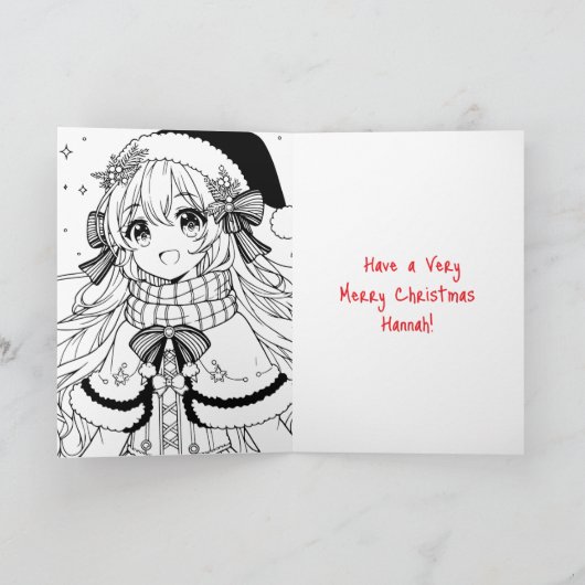 アニメパーソナライズされたガールカラーリングページクリスマス カード (内部)