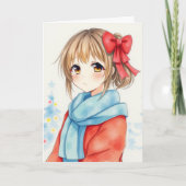 アニメパーソナライズされたガールカラーリングページクリスマス カード (正面)