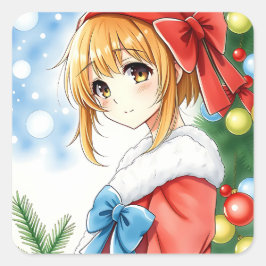 アニメパーソナライズされたガールクリスマス スクエアシール