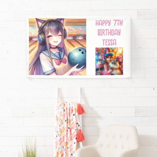 アニメパーソナライズされたガールボーリング誕生会 横断幕 (インサイチュ)