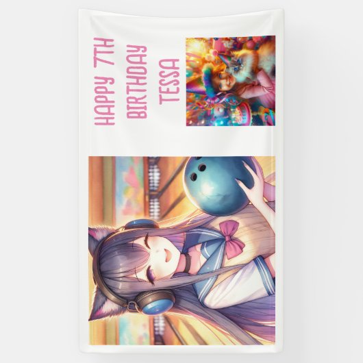 アニメパーソナライズされたガールボーリング誕生会 横断幕 (縦)