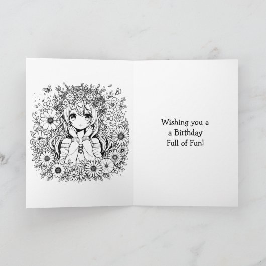 アニメパーソナライズされたガール誕生日 | カラーリングページ カード (内部)