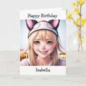 アニメパーソナライズされたガール誕生日 | カラーリングページ カード (黄色い花)