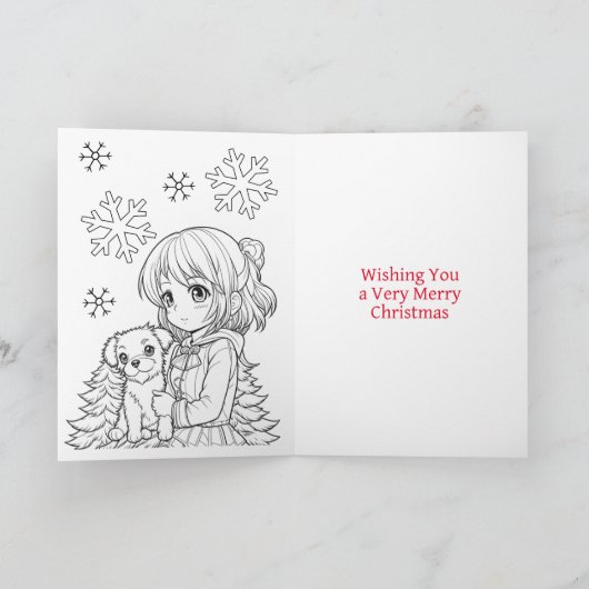 アニメパーソナライズされたガール | カラーリングページのクリスマス カード (内部)