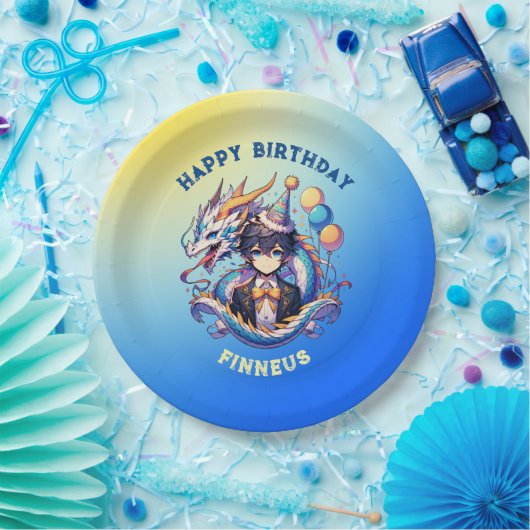 アニメパーソナライズされたドラゴンボーイ誕生日 ペーパープレート (パーティー)
