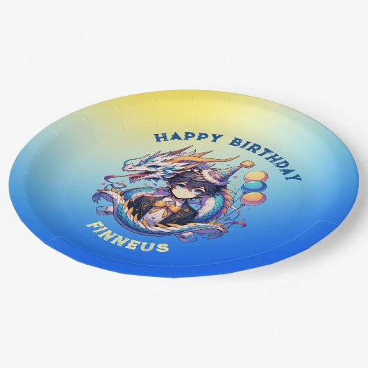 アニメパーソナライズされたドラゴンボーイ誕生日 ペーパープレート (アングル)
