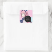 アニメピンクとブラック誕生日ガール スクエアシール (バッグ)