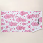 アニメピンクパーソナライズされたクラゲ ビーチタオル (正面)