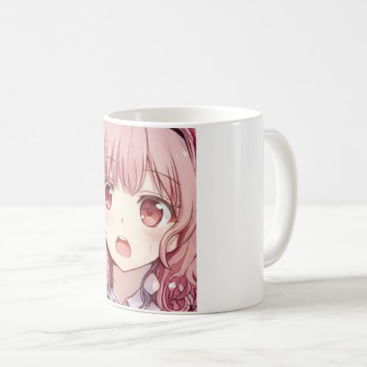 アニメピンク髪の少女の梅の目はコーヒーマグを怖い コーヒーマグカップ (正面右)