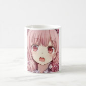 アニメピンク髪の少女の梅の目はコーヒーマグを怖い コーヒーマグカップ (中央)
