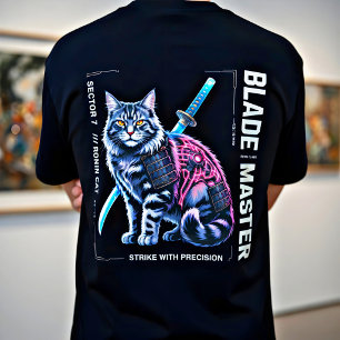 アニメファンに贈るエピックなサイバーパンク侍猫ギフト Tシャツ