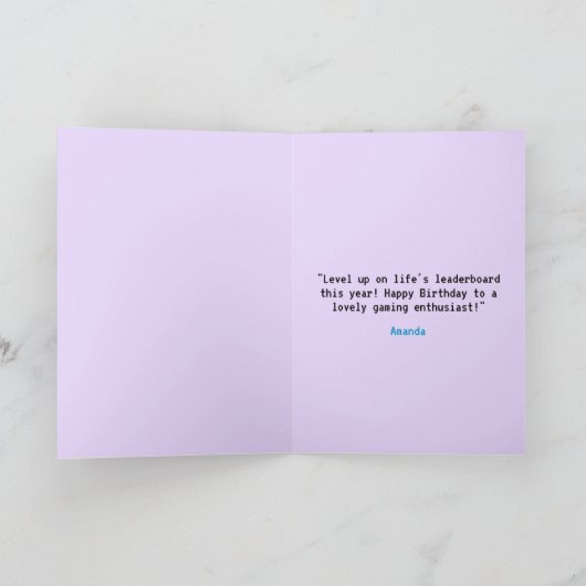 アニメブルー&パープルゲーマーパーソナライズされた誕生日 カード (内部)