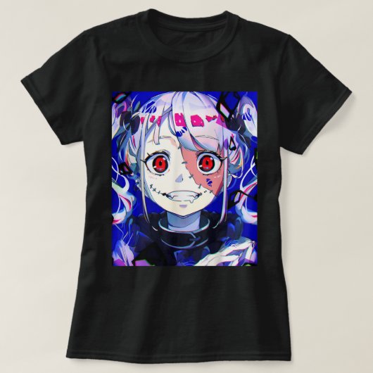 アニメホラーガールかわいい和風美学日本の Tシャツ (デザイン正面)