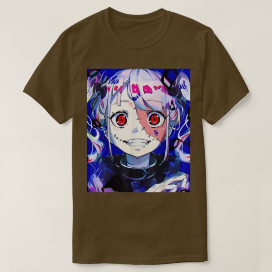 アニメホラーガールかわいい和風美学日本の Tシャツ (デザイン正面)