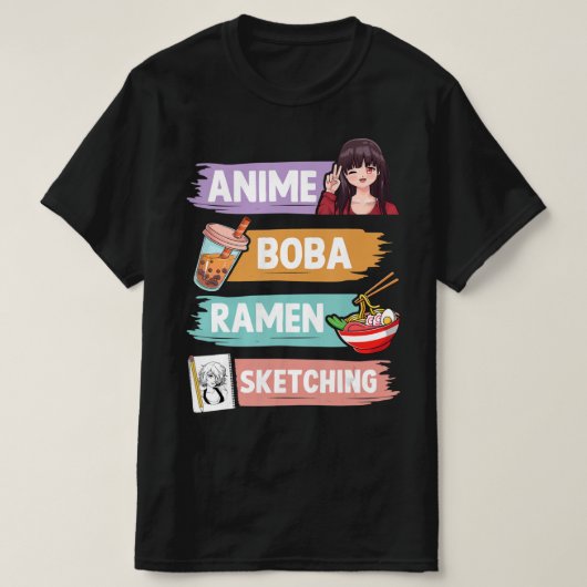 アニメボバラーメン写生大宅かわいいアニメガール Tシャツ (デザイン正面)