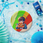 アニメボーイのピザパーティー パーソナライズされた ペーパープレート (パーティー)