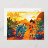 アニメボーイ歩くトリケラトプス日没 シーズンポストカード (正面/裏面)