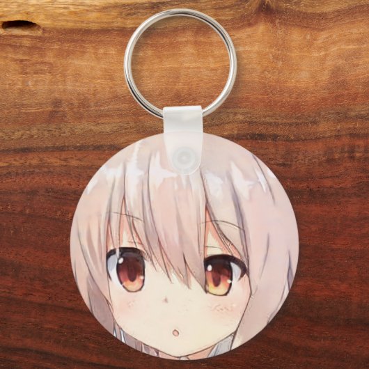 アニメマンガの女の子はアシェンヘアの琥珀の目を驚かせた キーホルダー (正面)