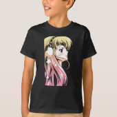 アニメマンガガールグラデーションヘアイエローピンク Tシャツ (正面)