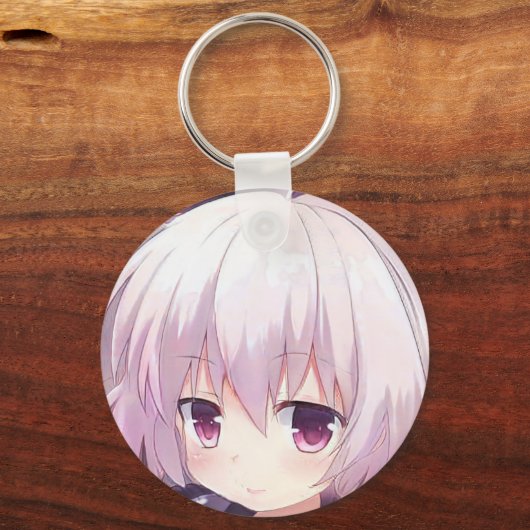 アニメマンガガールスマイル薄紫ヘアアメジスト目 キーホルダー (正面)