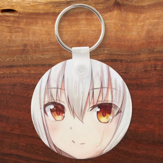アニメマンガガールスマイル銀髪琥珀の目 キーホルダー (正面)