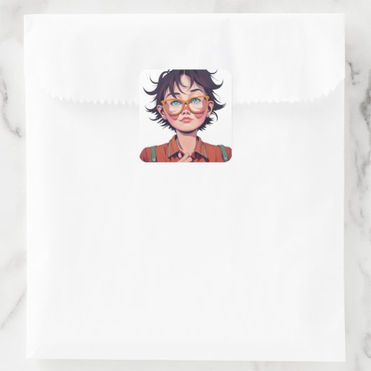 アニメマンガポップ・アートの愛好家顔キャラクター漫画 スクエアシール (バッグ)