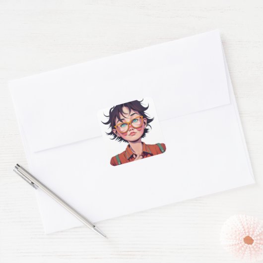 アニメマンガポップ・アートの愛好家顔キャラクター漫画 スクエアシール (封筒)