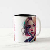 アニメマンガポップ・アートの愛好家顔キャラクター漫画 ツートーンマグカップ (正面右)