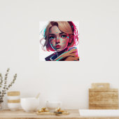 アニメマンガポップ・アートの愛好家顔キャラクター漫画 ポスター (キッチン)