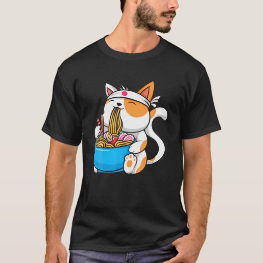アニメマンガラーメン猫アニメティー日本の Tシャツ (正面)