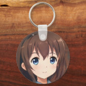 アニメマンガ笑顔の女の子の茶色の髪の青い目 キーホルダー (正面)