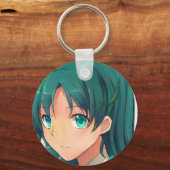 アニメマンガ笑顔の女の子エメラルドグリーンの目の髪 キーホルダー (正面)