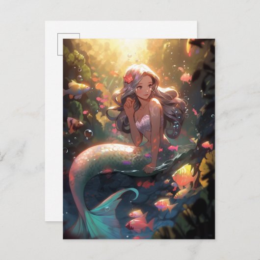 アニメマーメイドガールファンタジーアート ポストカード (正面/裏面)