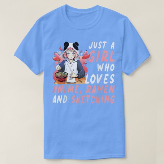 アニメラーメンが大好きで絵を描く女の子 Tシャツ (デザイン正面)
