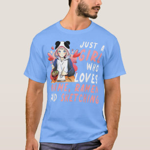 アニメラーメンが大好きで絵を描く女の子 Tシャツ