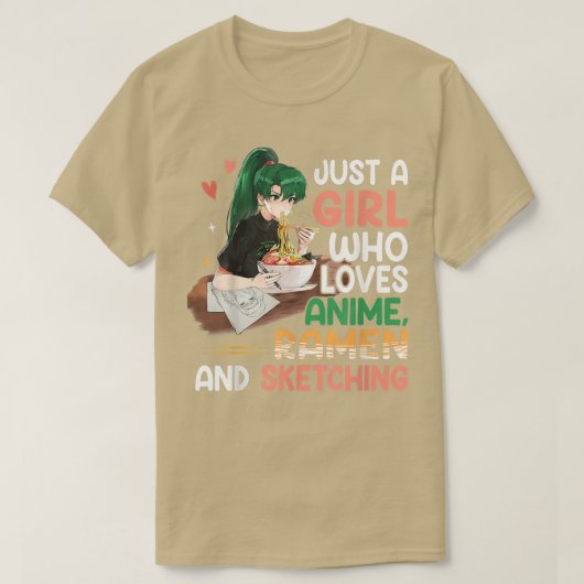アニメラーメンが好きで、GIをスケッチする女の子 Tシャツ (デザイン正面)