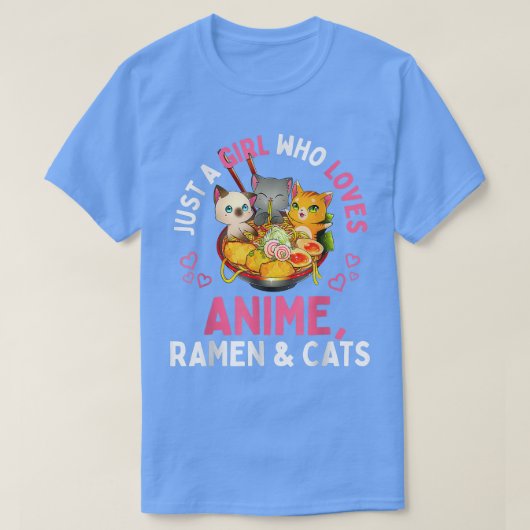 アニメラーメンが好きな女の子と猫のかわいい  Tシャツ (デザイン正面)