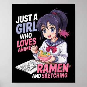 アニメラーメンやスケッチが大好きな女の子 ポスター