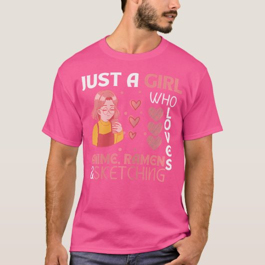 アニメラーメンやスケッチが大好きな女の子 Tシャツ (正面)