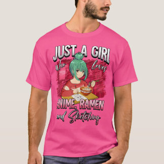 アニメラーメンやスケッチが大好きな女の子 Tシャツ