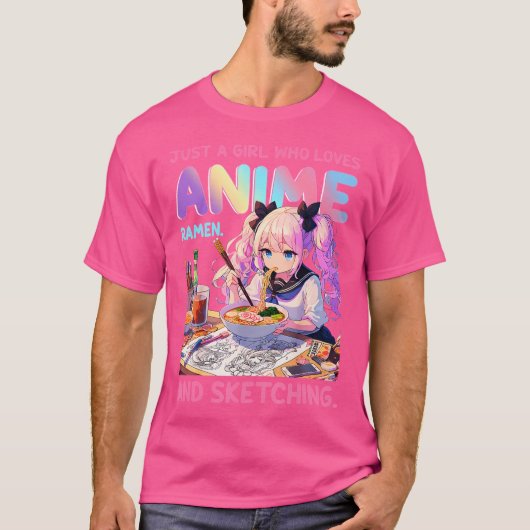 アニメラーメンやスケッチJaが大好きな女の子 Tシャツ (正面)